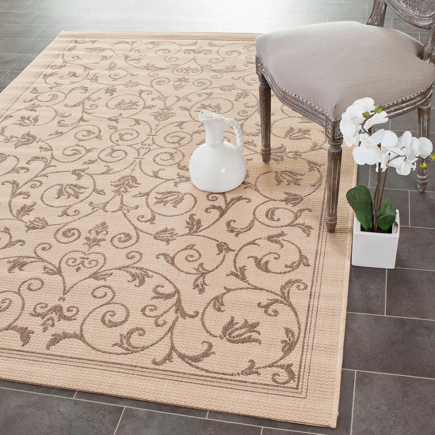 Grey and Natural Square Synthetic Indoor/Outdoor Area Rug