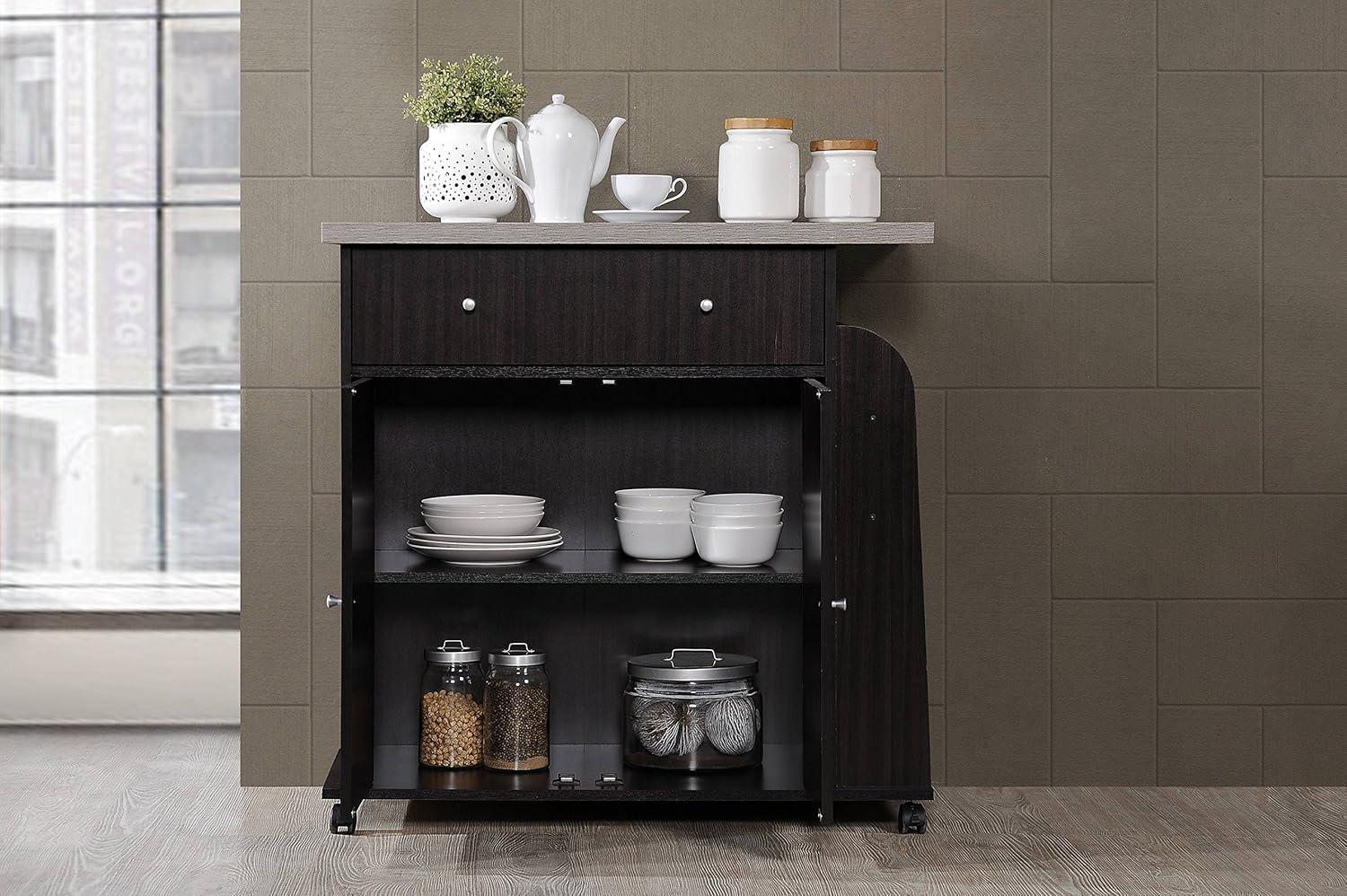 Elegant Chocolate Brown Wheeled Kitchen Island with Spice & Towel Rack