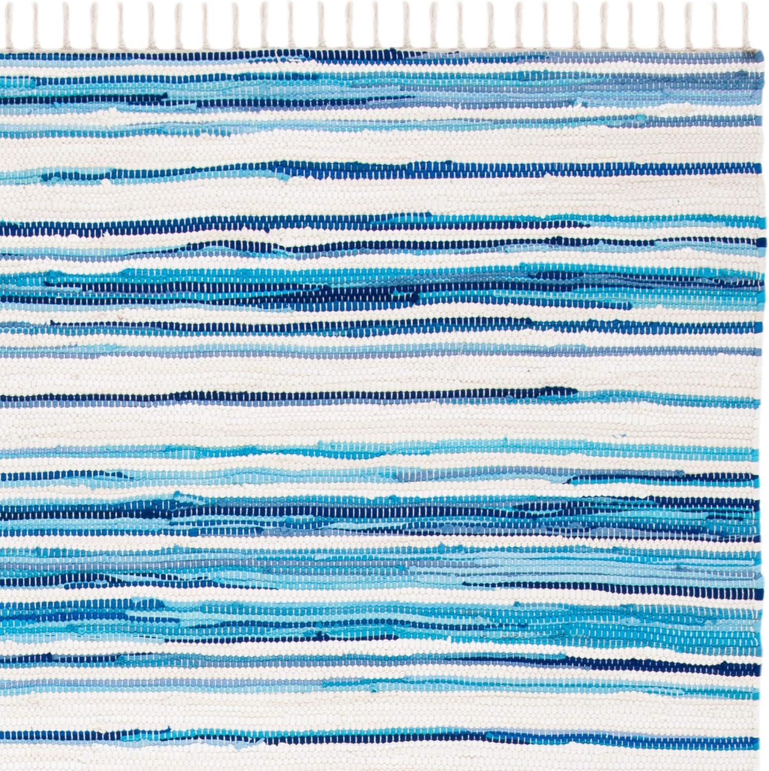 Rag Rug RAR126 Hand Woven Indoor Area Rug - 5'x8' - Ivory/Blue - Safavieh