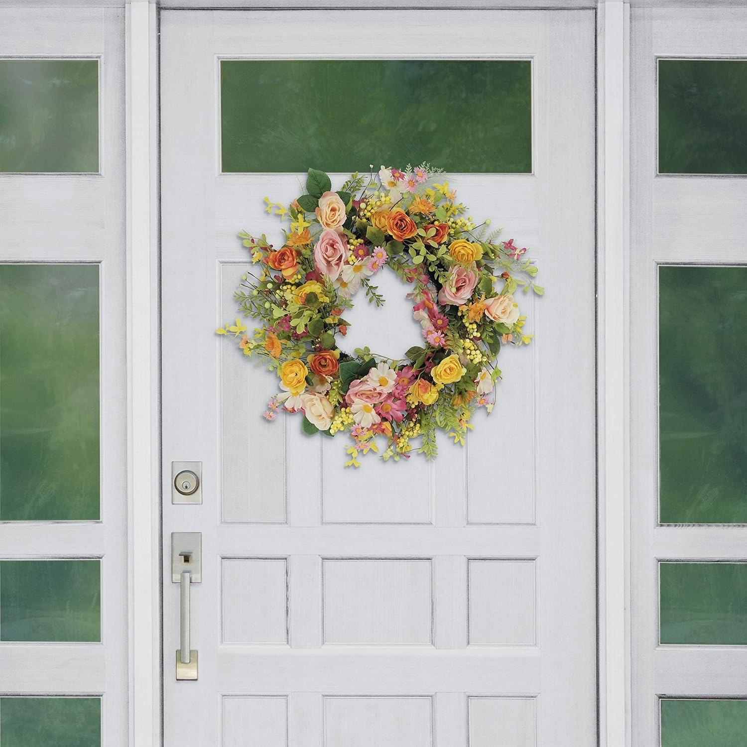 24" Vibrant Puleo International Artificial Rose and Dogwood and Daisy Floral Spring Wreath