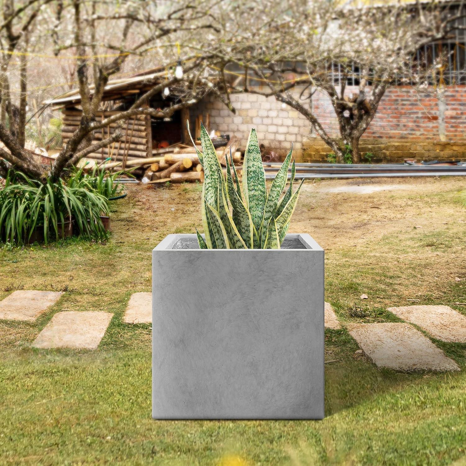 10 Inch Natural Gray Concrete Square Planter Pot