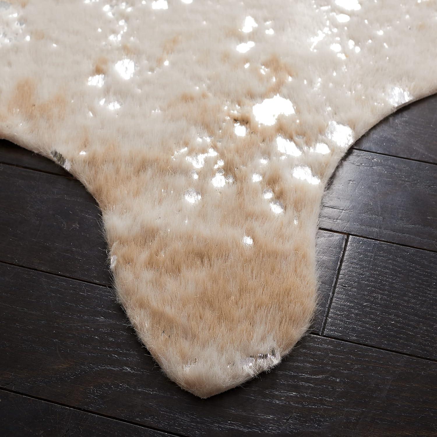 SAFAVIEH Faux Cow Hide Dalia Novelty Area Rug, Beige/Silver, 5' x 6'5"