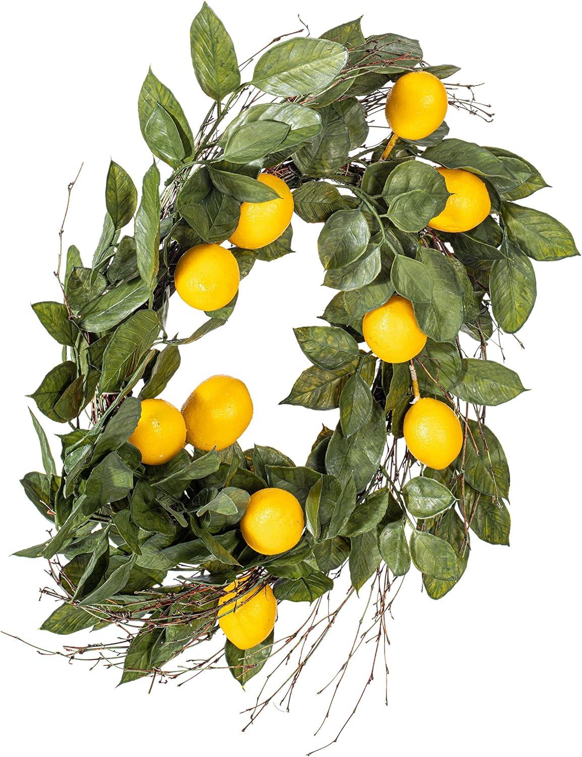 Vickerman FK170702 24 in. Green Salal Leaf with Yellow Lemon Wreath