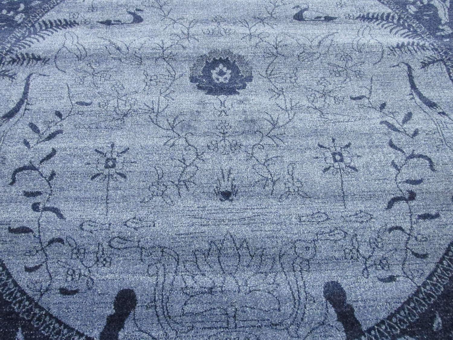 Unique Loom La Jolla Collection Area Rug - Floral (8' Round Blue/Navy Blue)