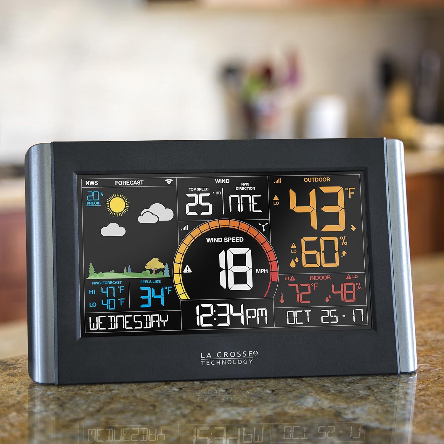 Black Wireless Weather Station with Humidity Sensor and LCD Display