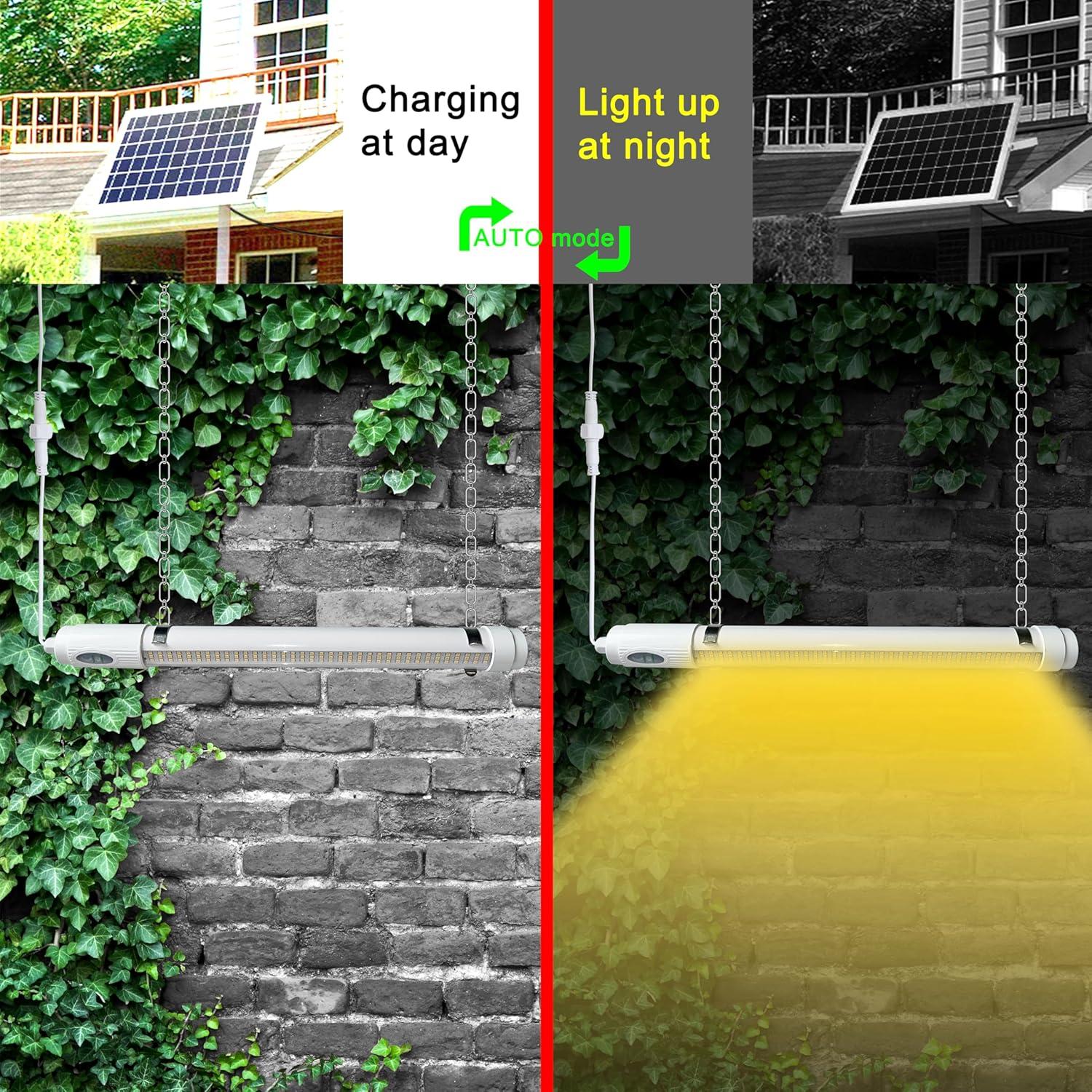 Bright Solar Powered Grow Light with Batteries Full Spectrum Growing LED Lamp for Outdoor Indoor Greenhouse All Stage Plants Waterproof Hanging Sunlike Growth Lights, Auto On Off, (Upgraded)