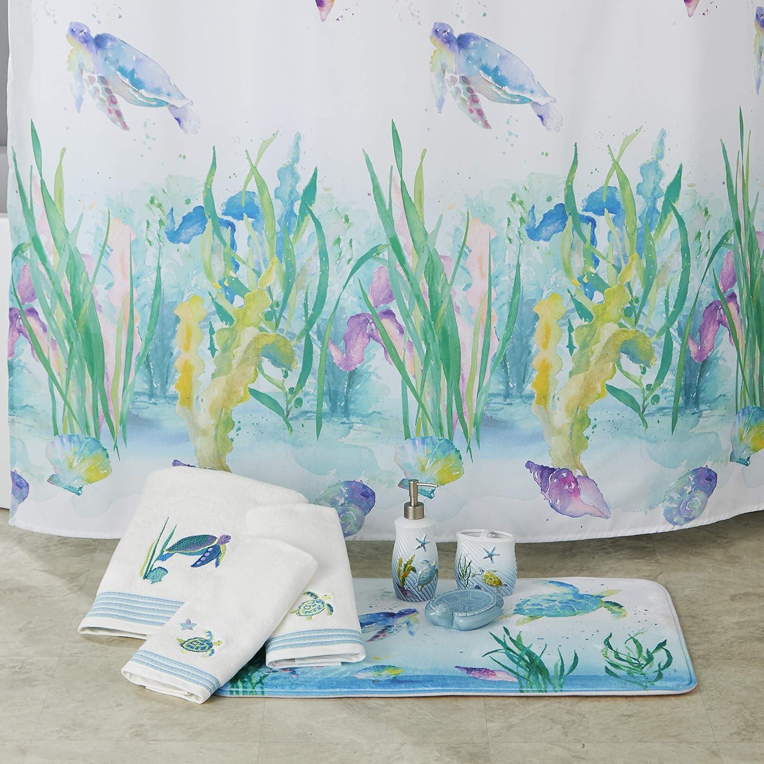 SKL Home Watercolor Ocean Fabric Shower Curtain, Multicolor, 70" x 72"
