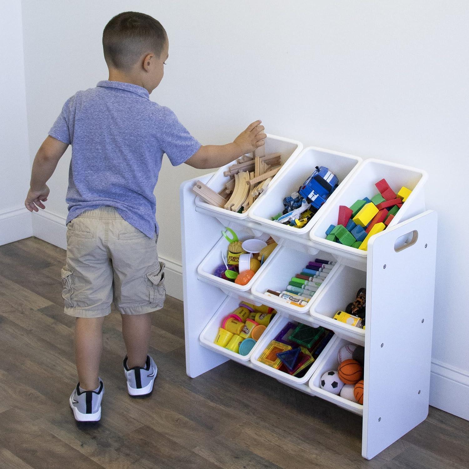 Humble Crew Cambridge Toy Storage Organizer with 9 Plastic Storage Bins, White