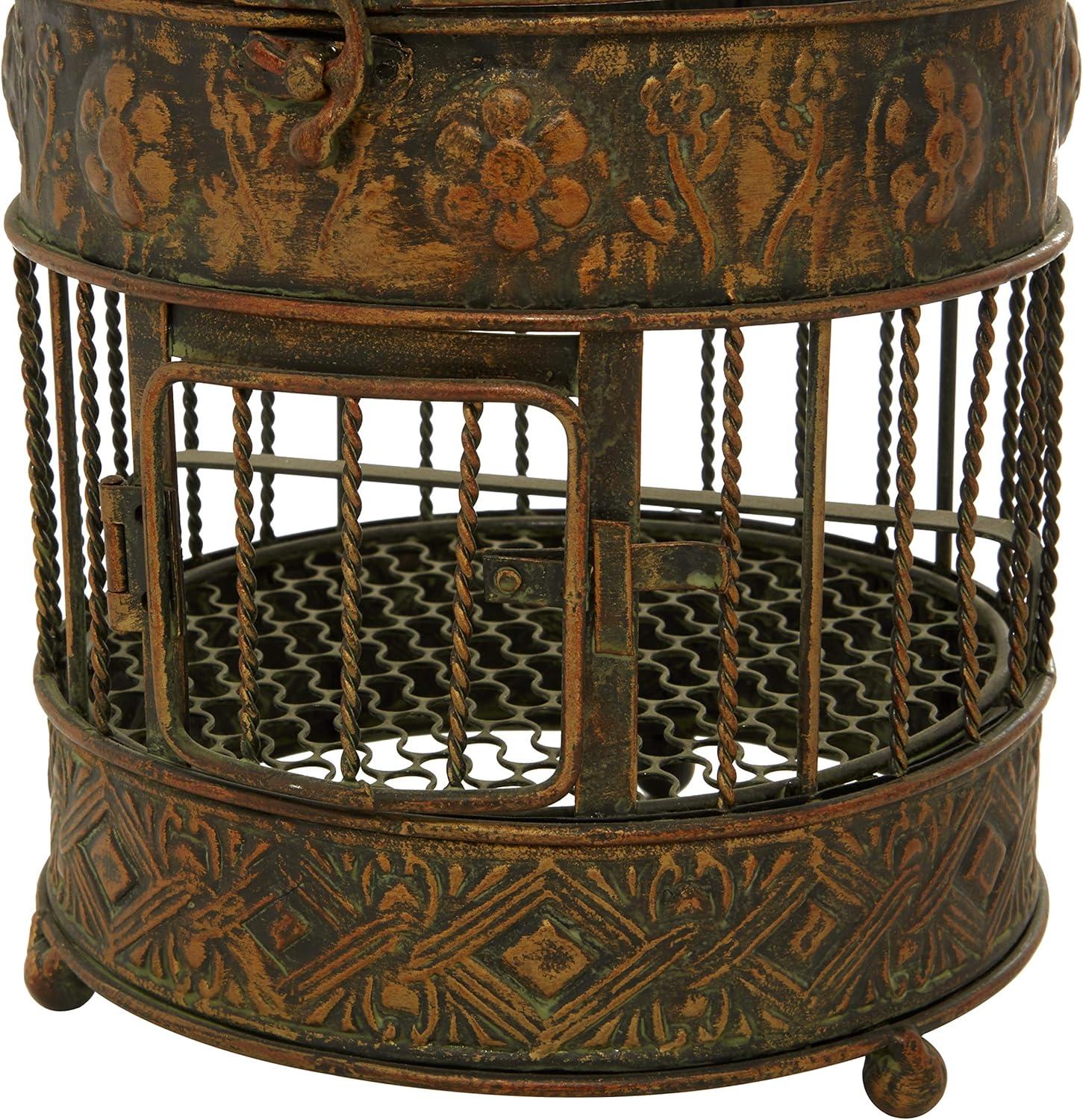 DecMode Hinged Top Bronze Metal Birdcage with Latch Lock Closure and Top Hook, Set of 2