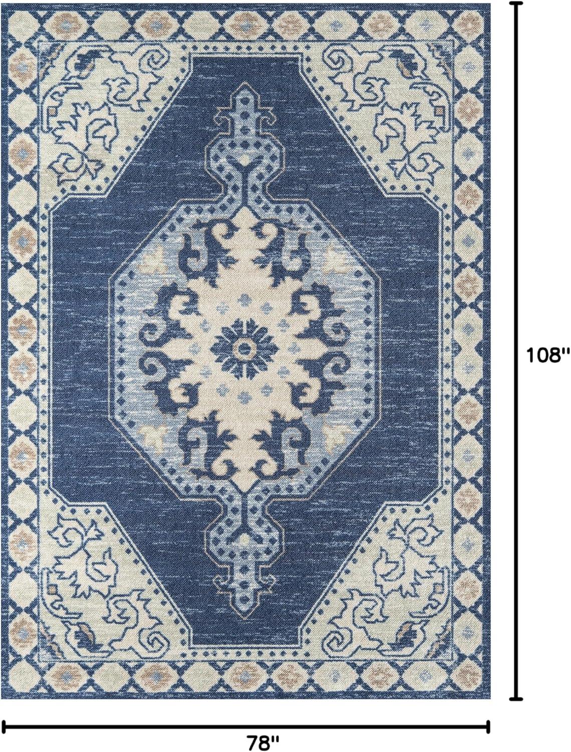 Momeni 6'6"x9' Anatolia Thoma Medallion Machine Loomed Area Rug Navy Blue: Wool & Nylon, Low Pile, Indoor Classic Pattern