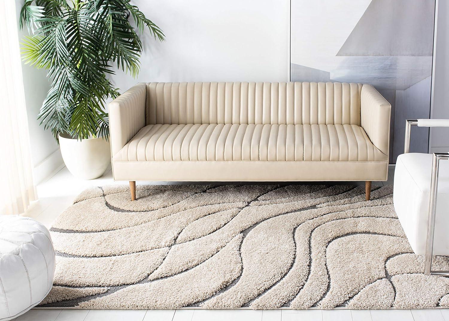 SAFAVIEH Florida Tamzen Abstract Shag Area Rug, Cream/Grey, 9'6" x 13'