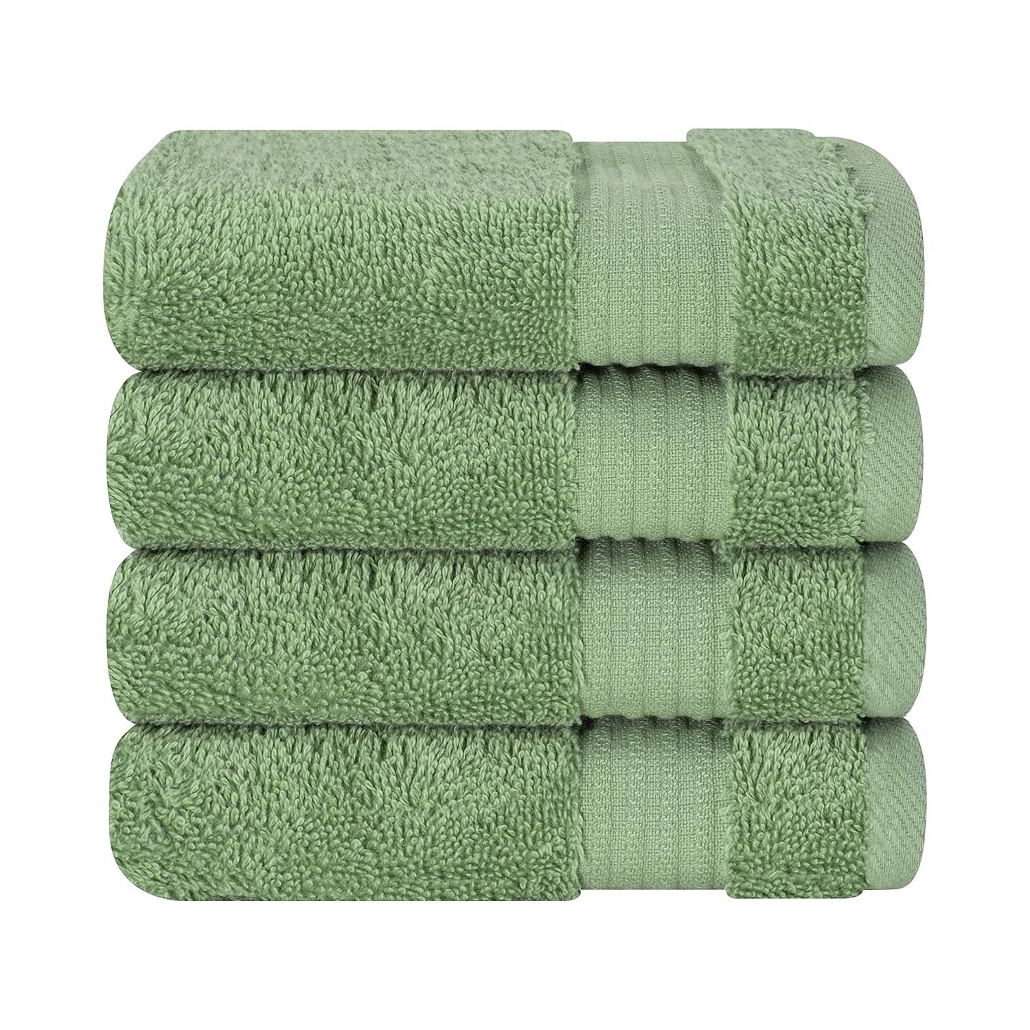 Quick-Dry, Soft & High Absorbent Washcloths Towels 13"x13" Cotton Turkish Bath Towel Set of 4 | Daily Use 100% Cotton Towels for Bathroom Gym & More | Bathroom Towels Set (4 Pcs, Green)