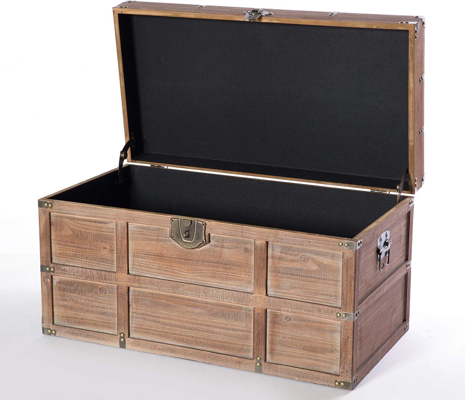 Vintiquewise Wooden Rectangular Lined Rustic Storage Trunk with Latch