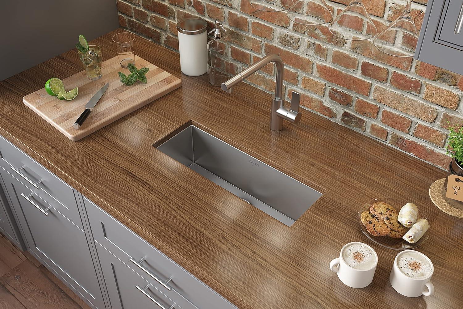 Ruvati Bar Prep Sink Narrow Trough Undermount 16 Gauge Stainless Steel Single Bowl