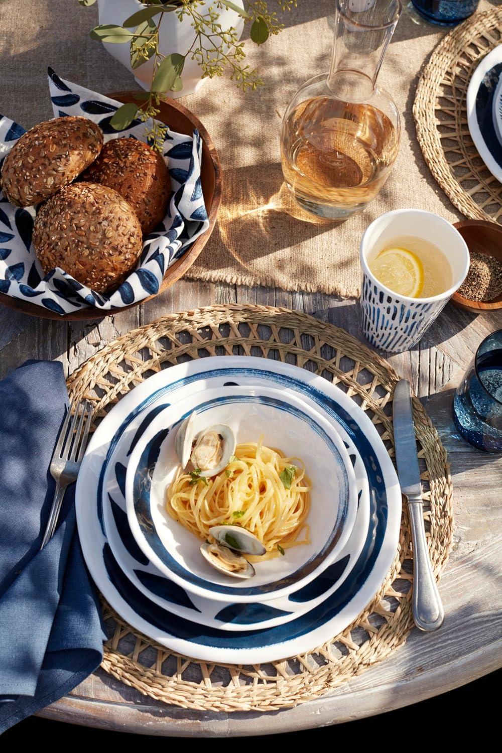 Blue and White Melamine 16-Piece Dinnerware Set