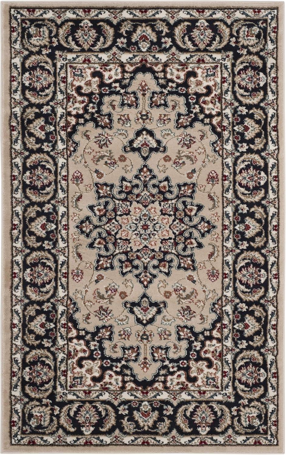 Traditional Gray and Cream Floral Border Area Rug