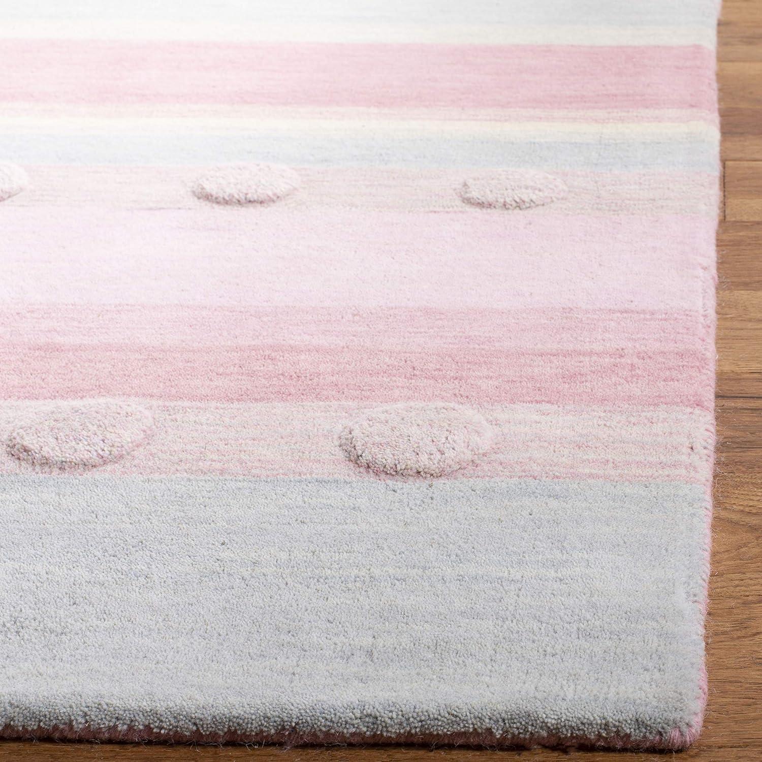 SAFAVIEH Kids Jayde Geometric Striped Wool Area Rug, Light Blue/Pink, 6' x 9'