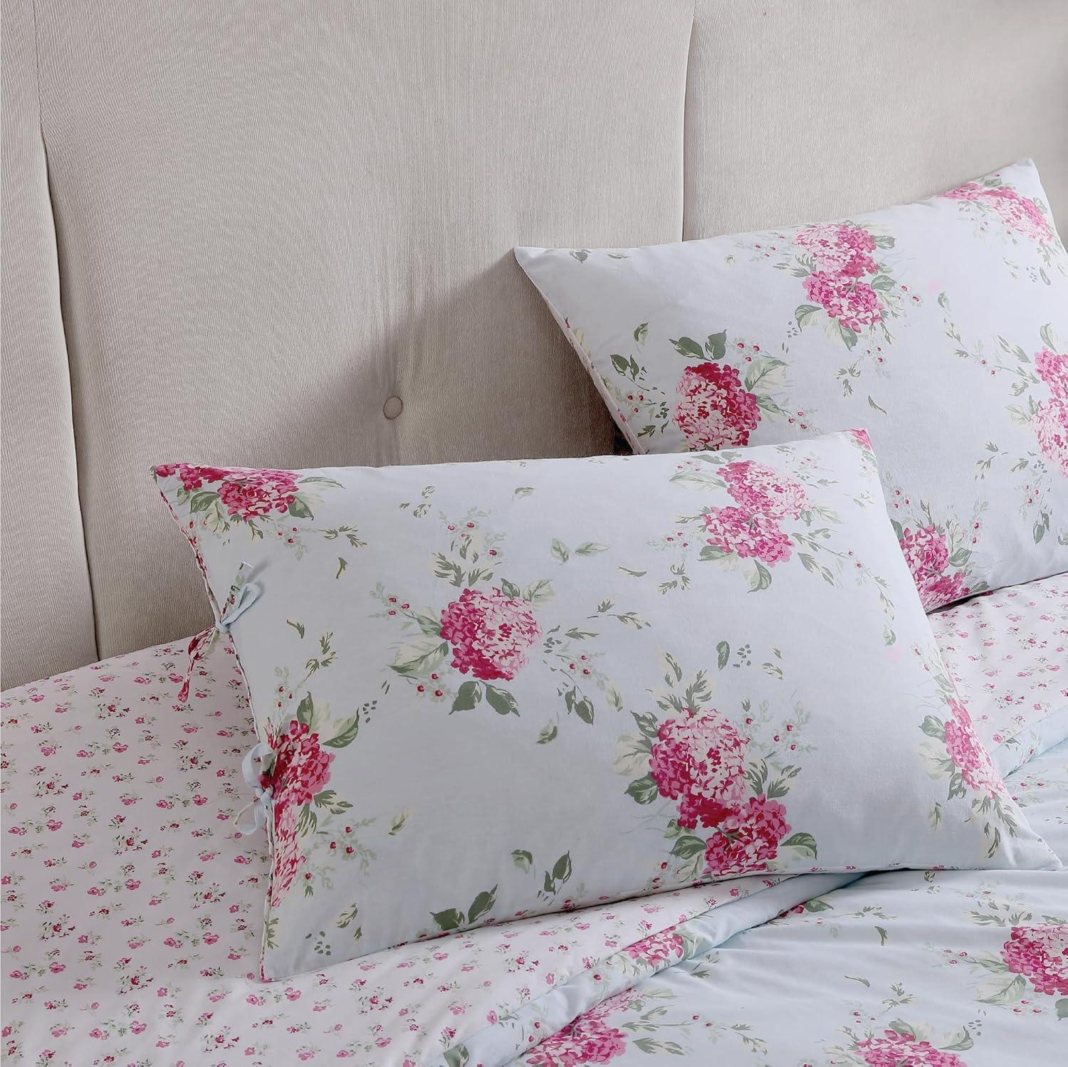 Chloe Blue Twin Reversible Cotton Floral Comforter Set