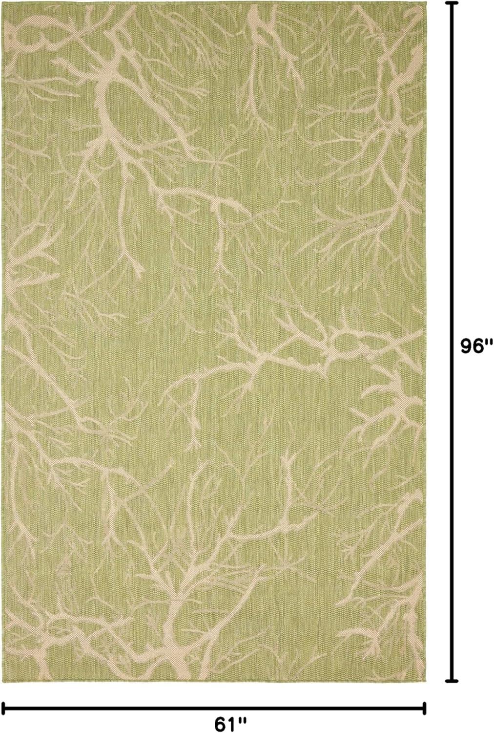 Serene Light Green and Beige Outdoor Botanical Rug - 5' x 8' Rectangular