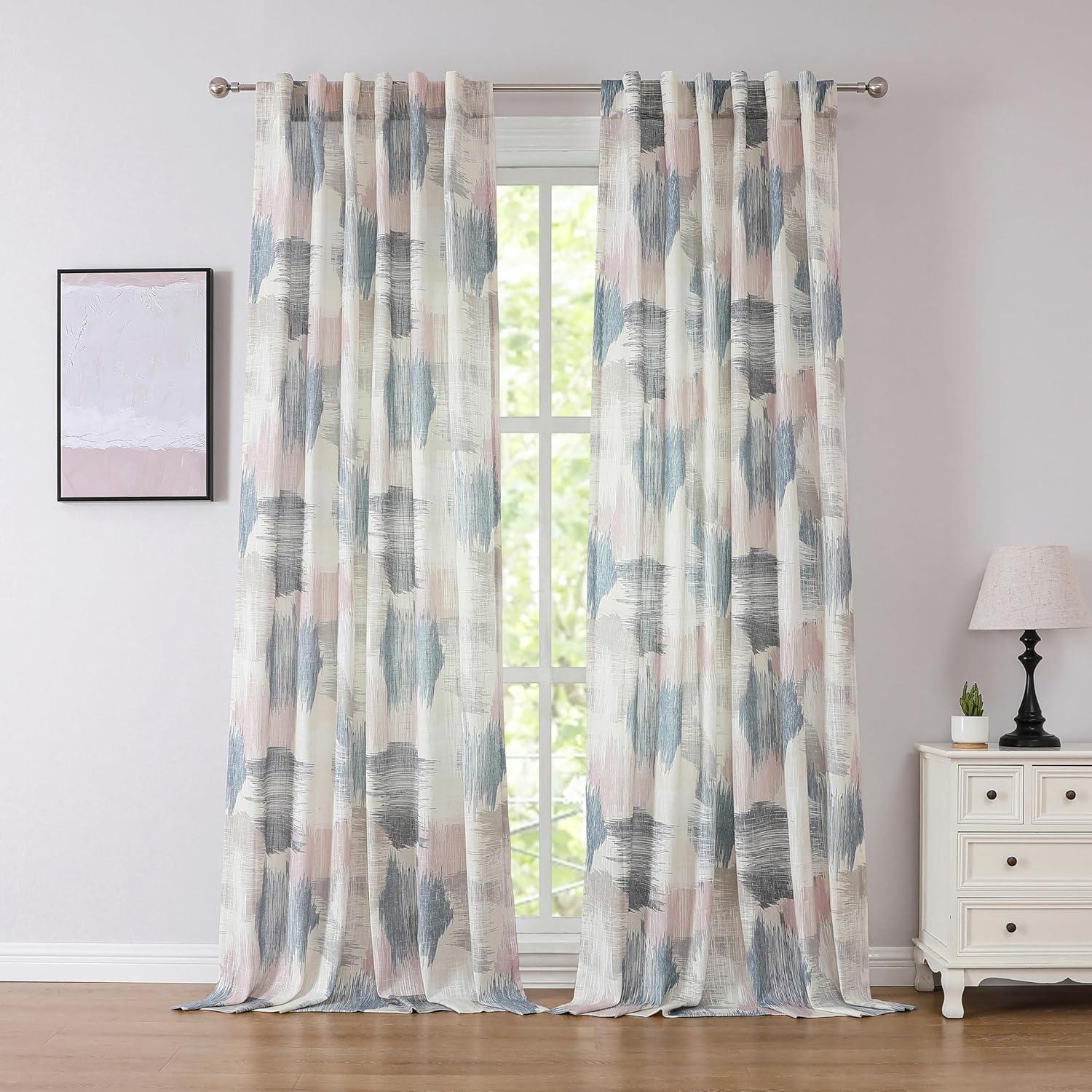 Orren Ellis Floral Semi-Sheer Curtains Bohemian Light Filtering Window Treatments Set,2 Panels)