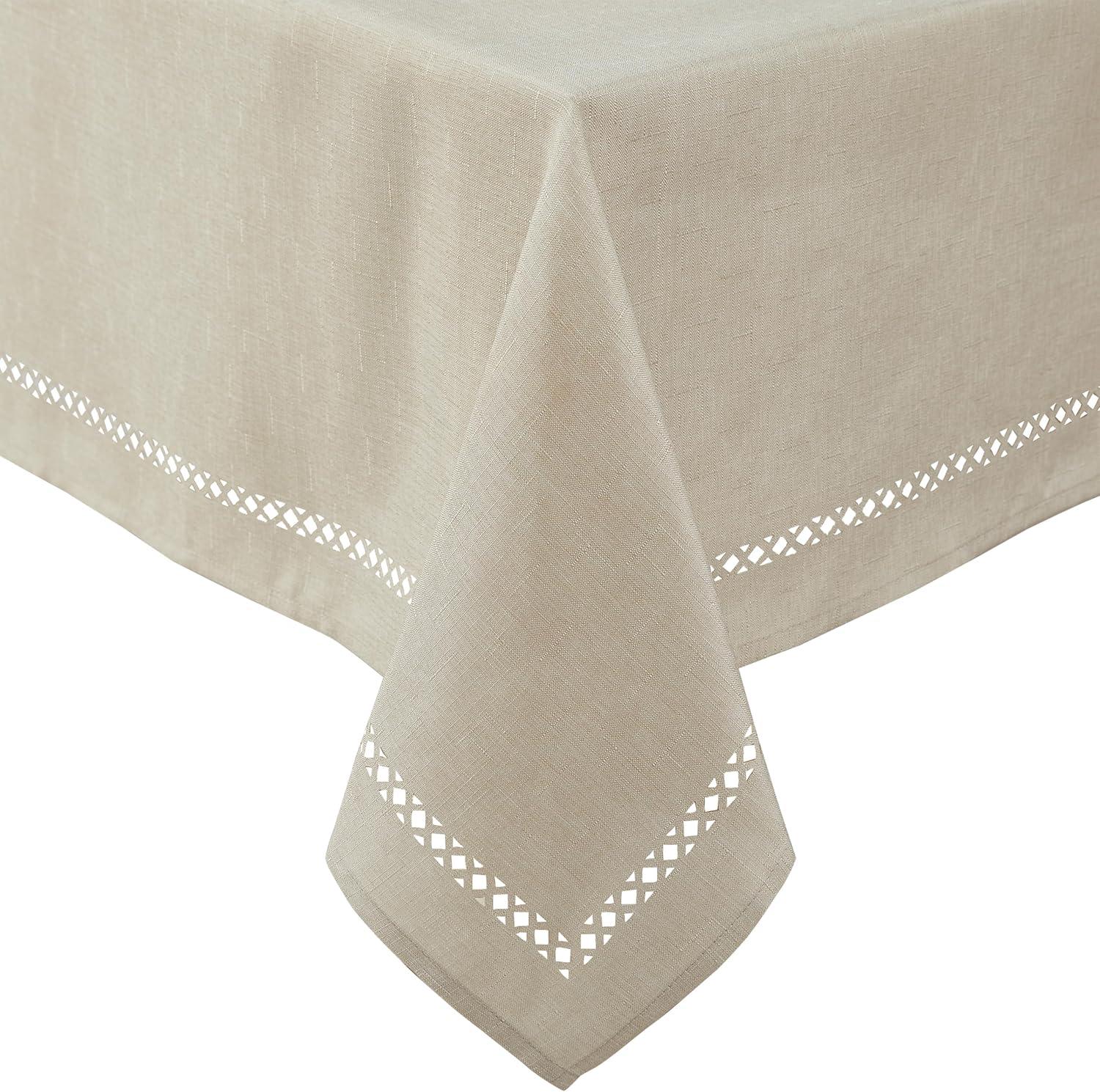 Newbridge Provence Lattice Cutwork Solid Color Textured Fabric Table Runner, 70 Inch Long, Ivory