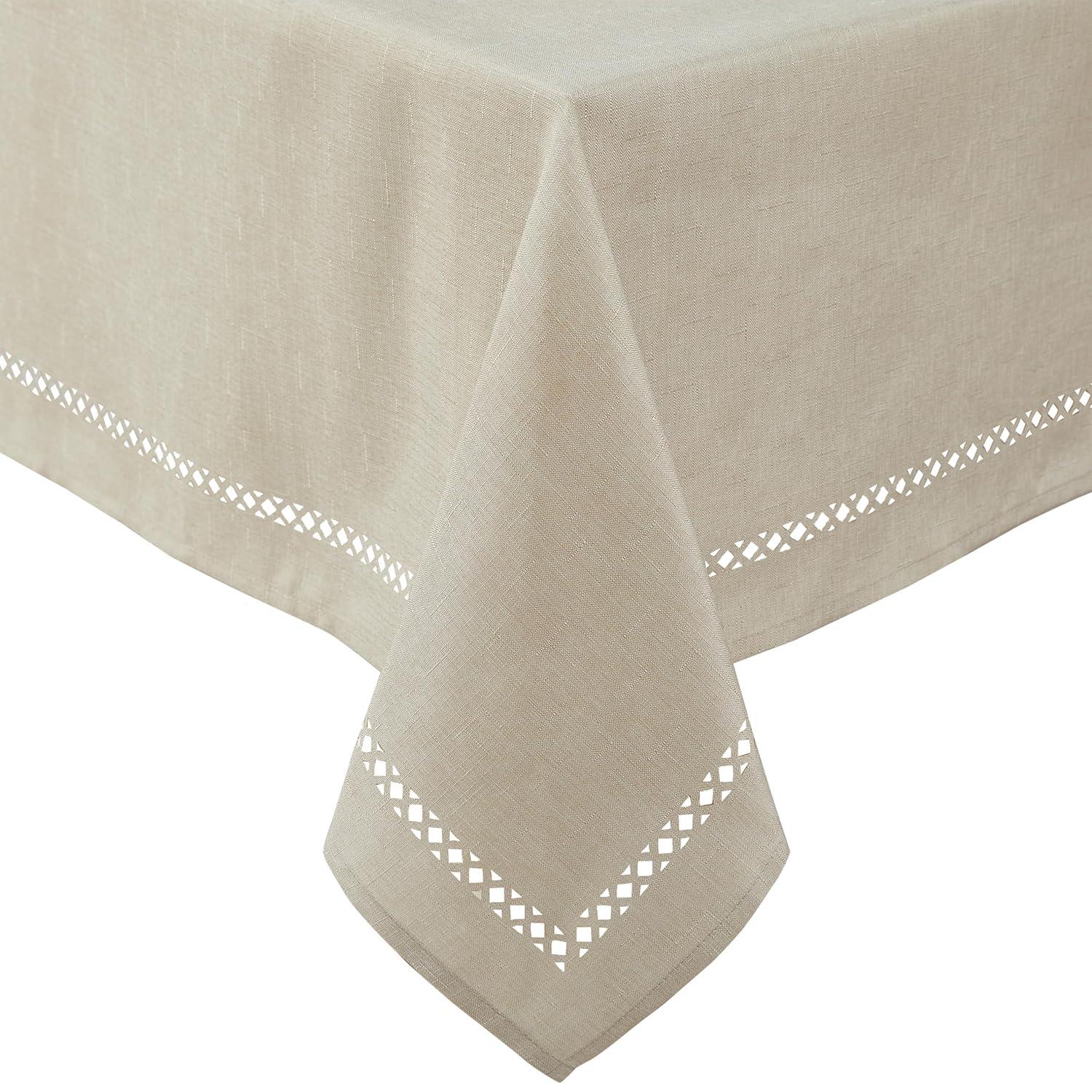 Newbridge Provence Lattice Cutwork Solid Color Textured Fabric Table Runner, 70 Inch Long, Ivory