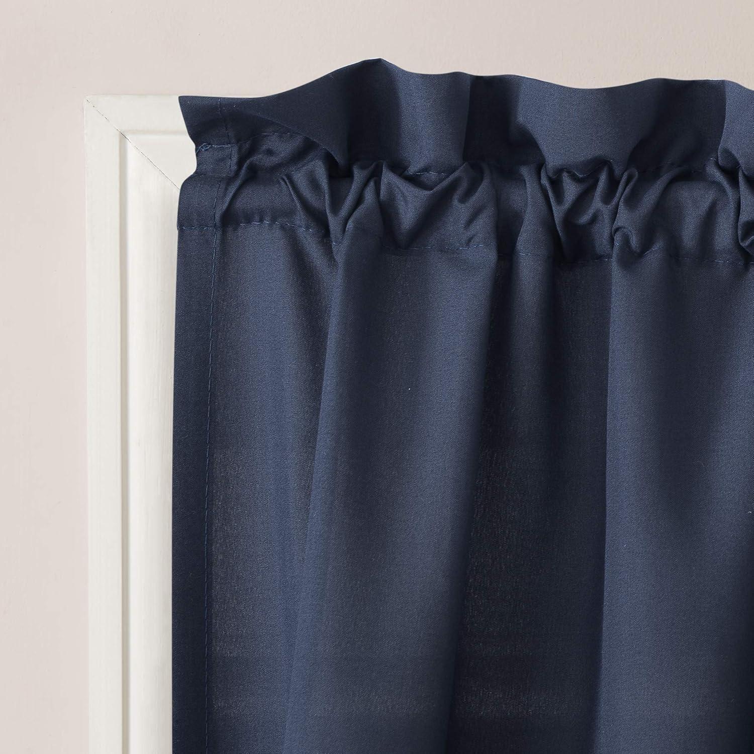 Navy Blue Sheer Polyester Rod Pocket Kitchen Curtain Set