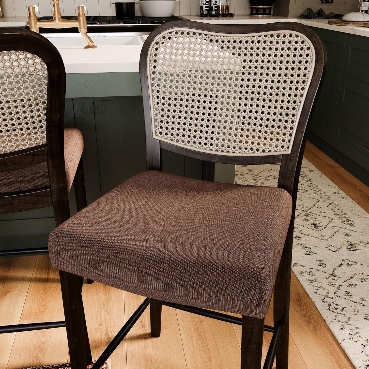 Maven Lane Vera High Back Fabric Counter Height Chair, Aged Brown/Clay