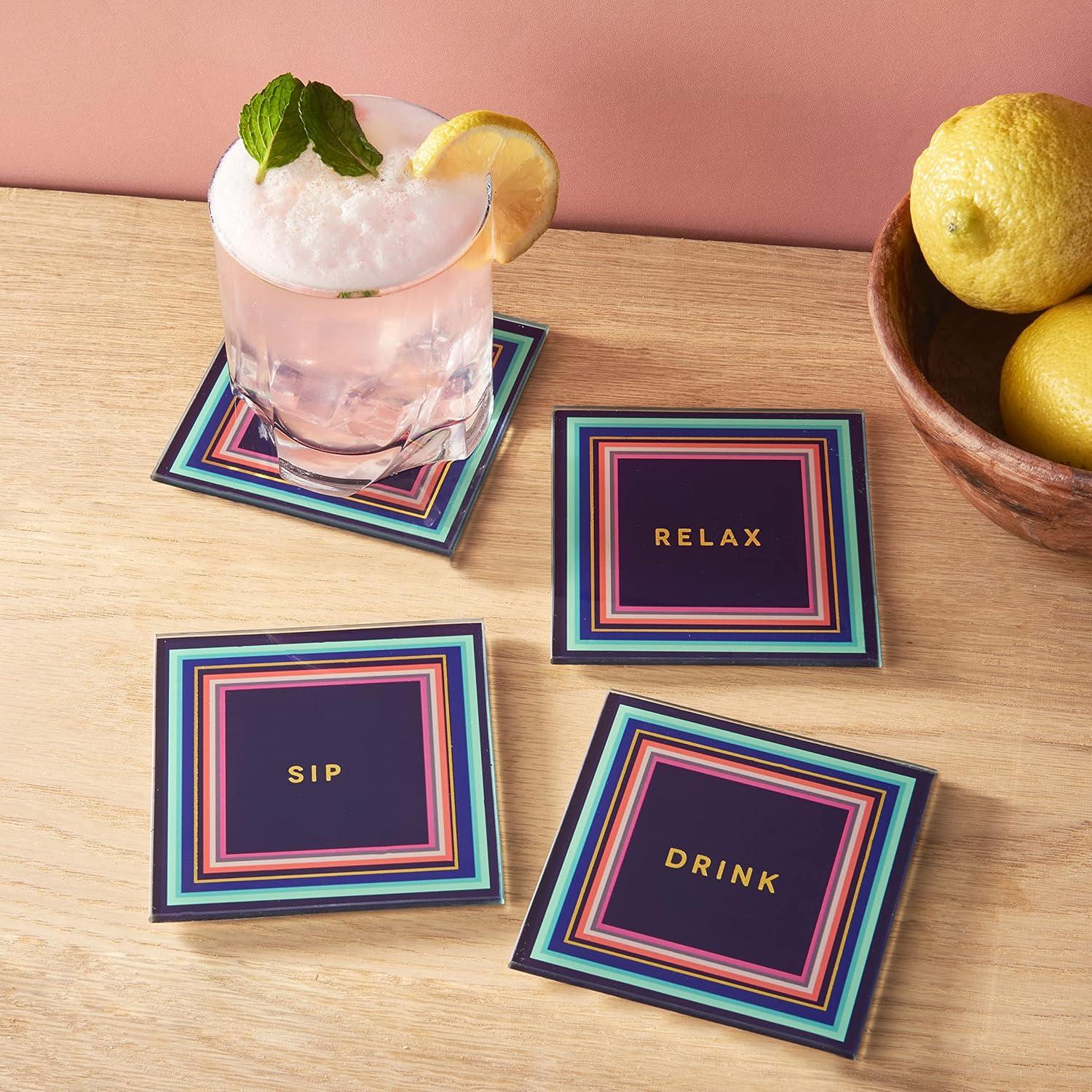 Glass Square 4 Piece Coaster Set