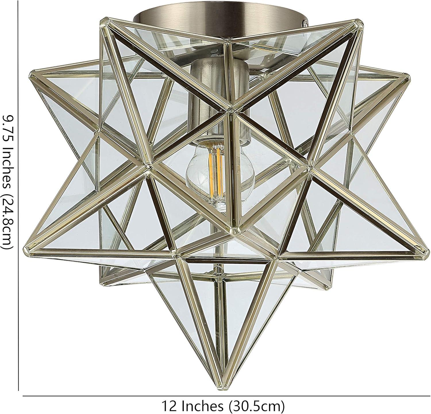 Stella 12" Moravian Star Metal/Glass LED Flush Mount, Nickel