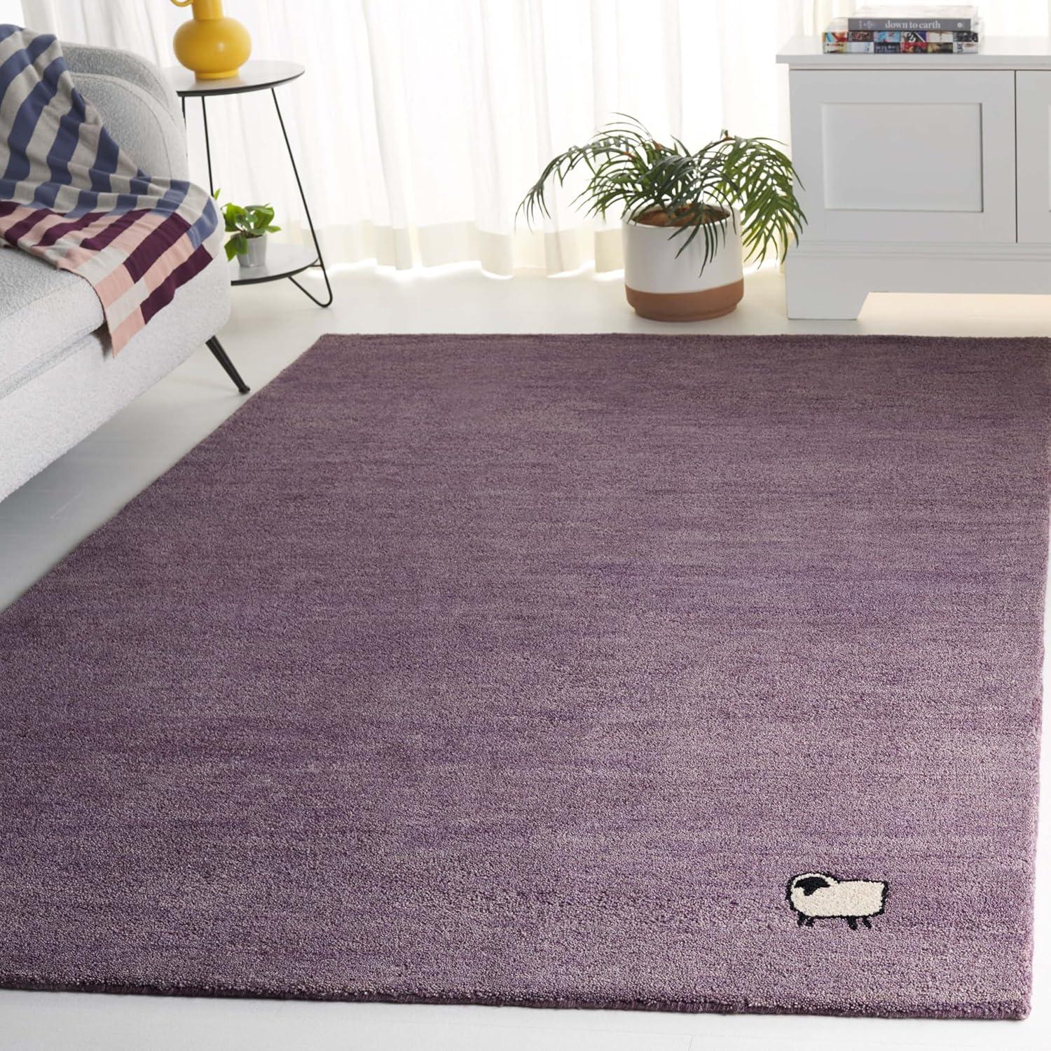 Handmade Purple Wool Tufted Rectangular Area Rug 5' x 8'