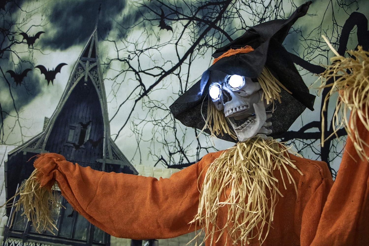 Haunted Hill Farm Haunted Hill Farm 15-ft. Animatronic Scarecrow for covered outdoor Halloween decoration