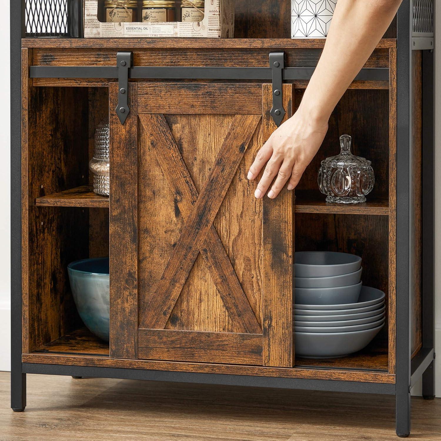 Rustic Brown and Black Sliding Barn Door Sideboard