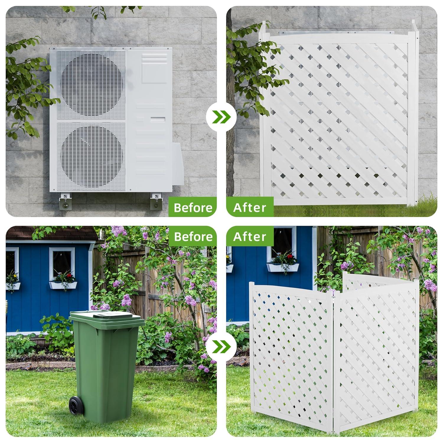 3-Panel Outdoor Air Conditioner Fence Screen, Outside Wood Privacy Fence, 32" W x 38" H