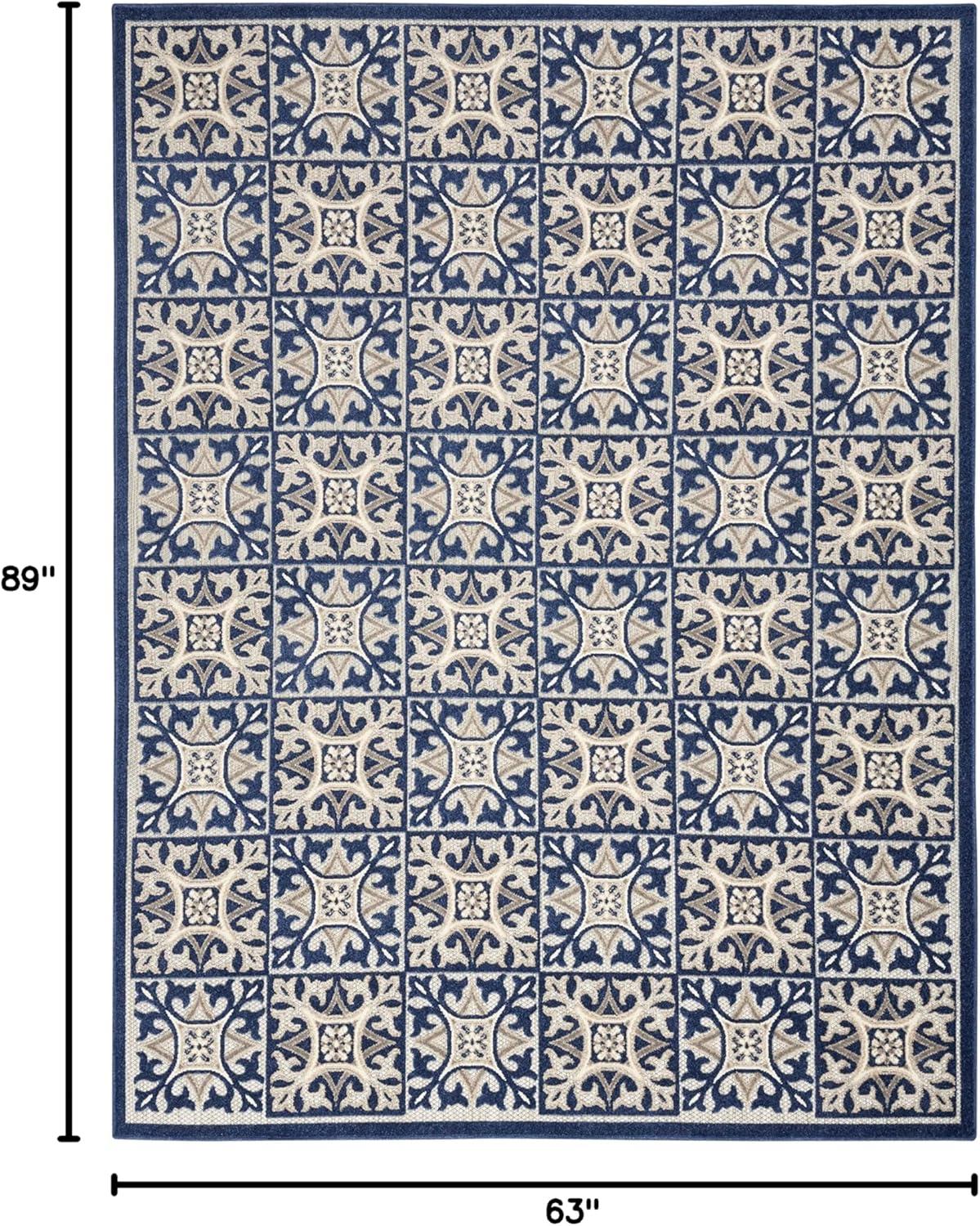 Nourison Aloha Modern Mosaic Flatweave High-Low Indoor Outdoor Area Rug Blue 5'3" x 7'5"