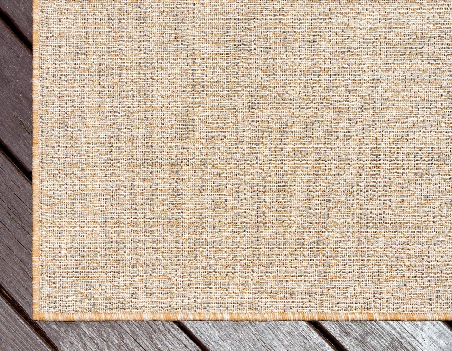 Light Brown Flat Woven Synthetic Outdoor Area Rug 7' x 10'