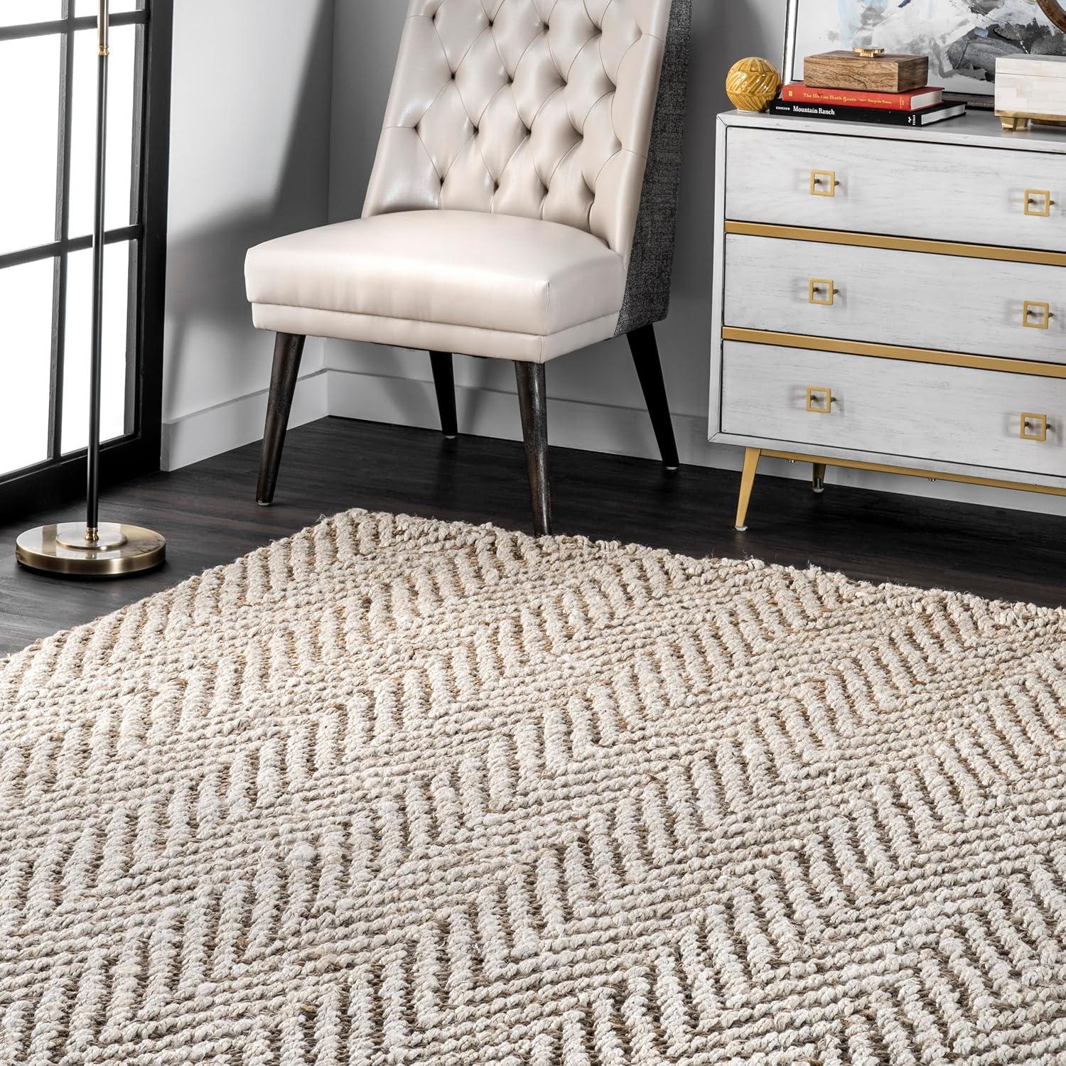 nuLOOM Vania Chevron Jute Area Rug, 7' 6" x 9' 6", Off White