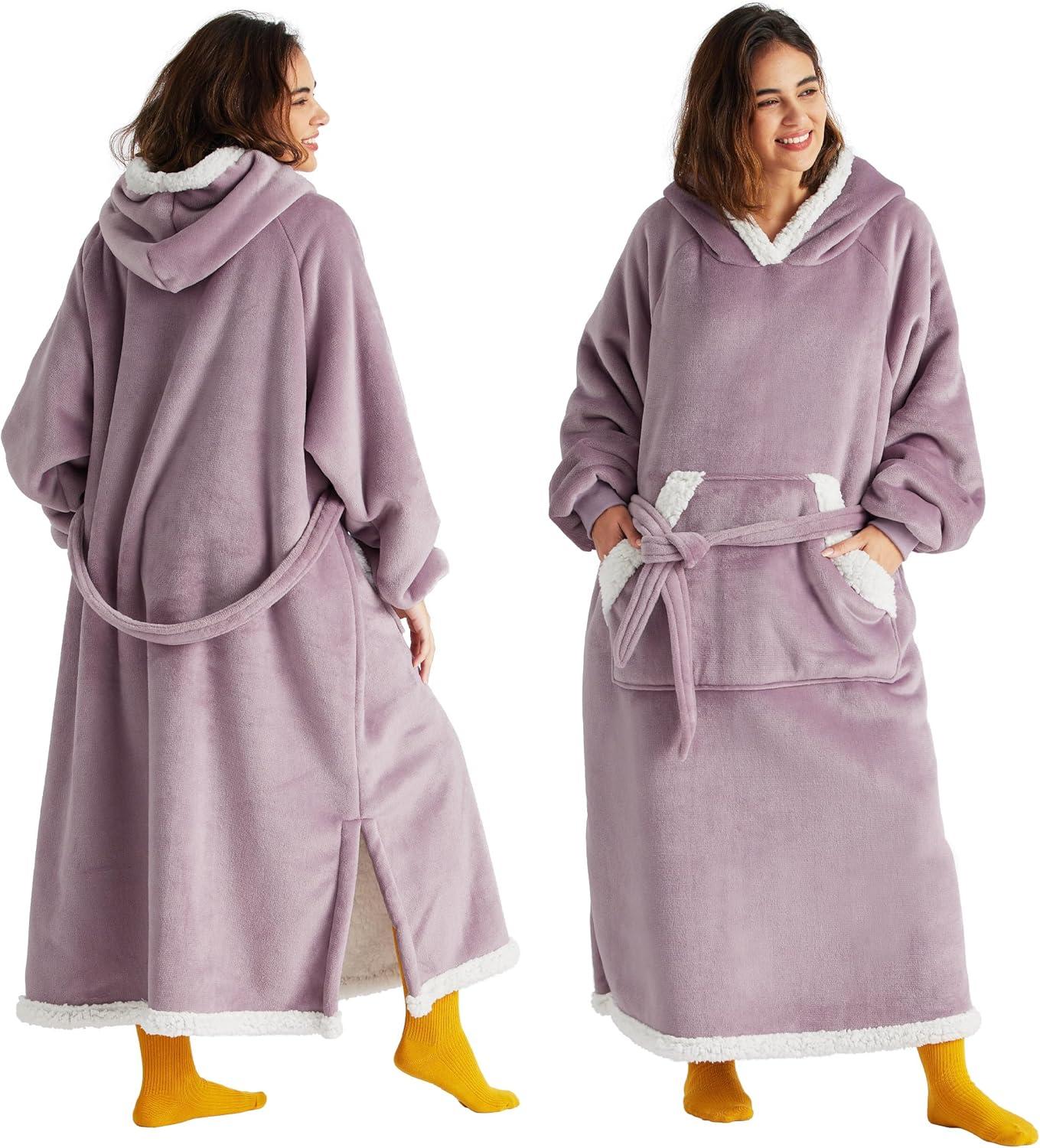 Bedsure Bedsure Wearable Blanket Hoodie Women - Long Sherpa Hooded Blanket For Adult Warm Cozy Blanket Sweatshirt Gifts For Women Men