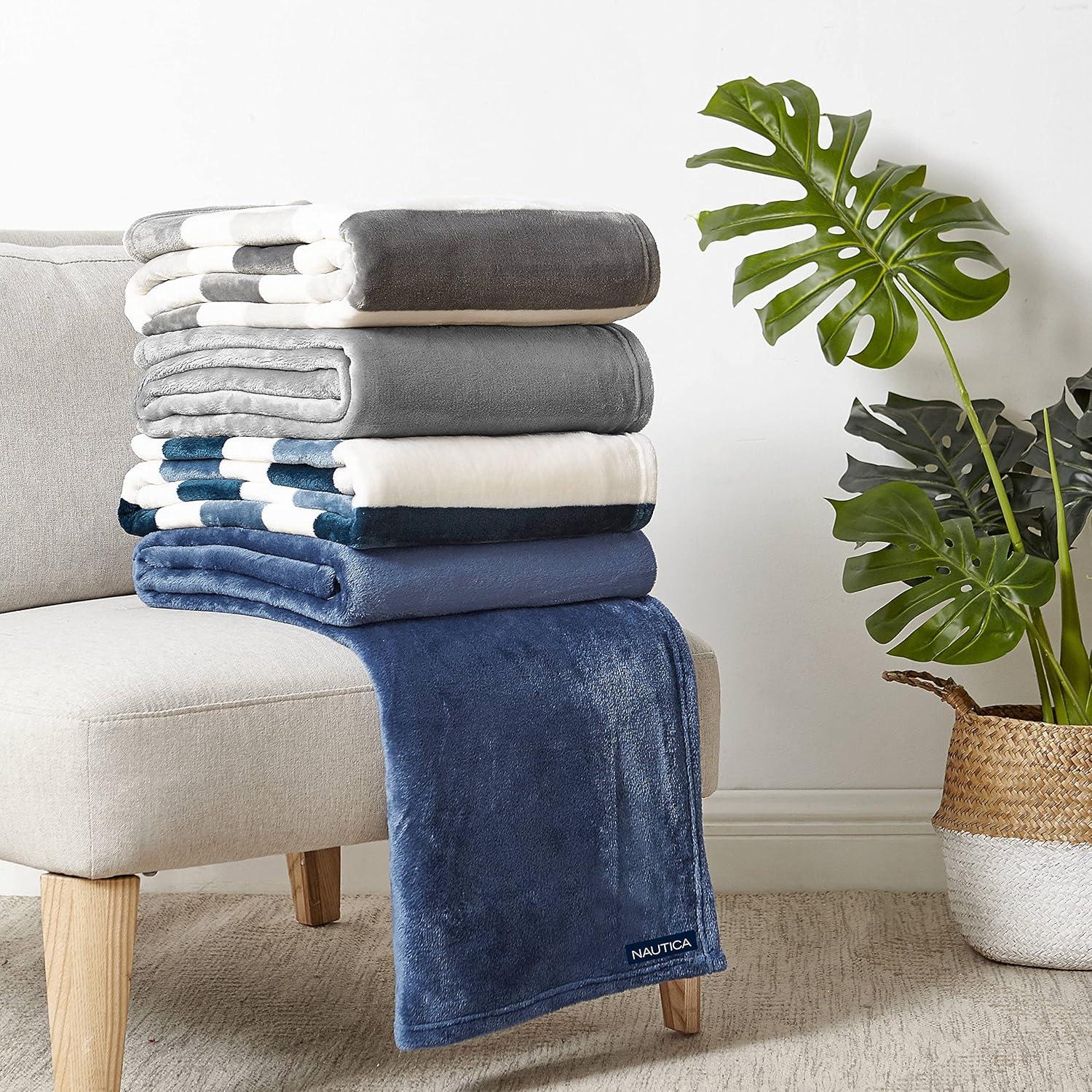 Nautica Solid Ultra Soft Plush Fleece Blanket