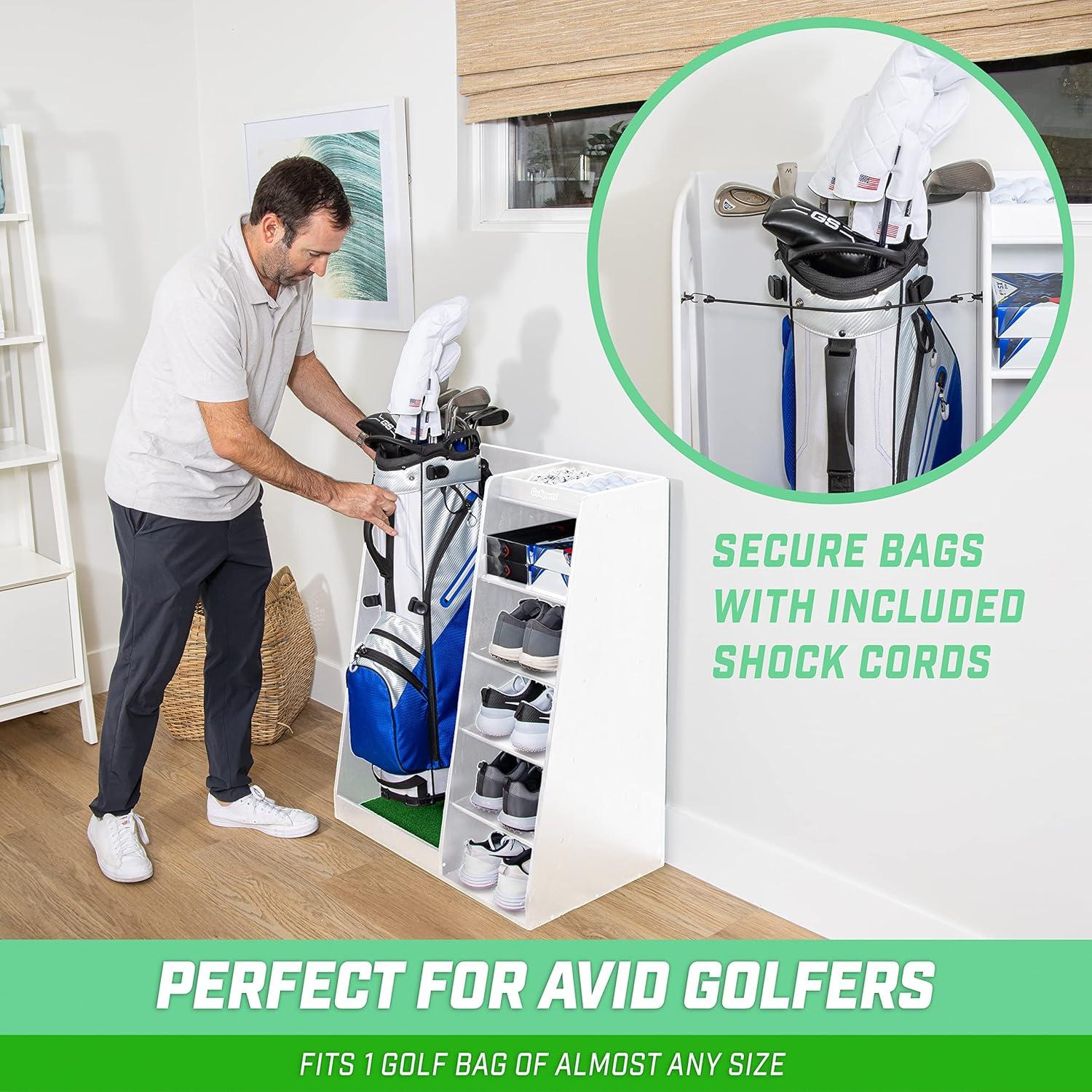 GoSports Premium Wooden Freestanding Golf Bag Organizer and Storage Rack