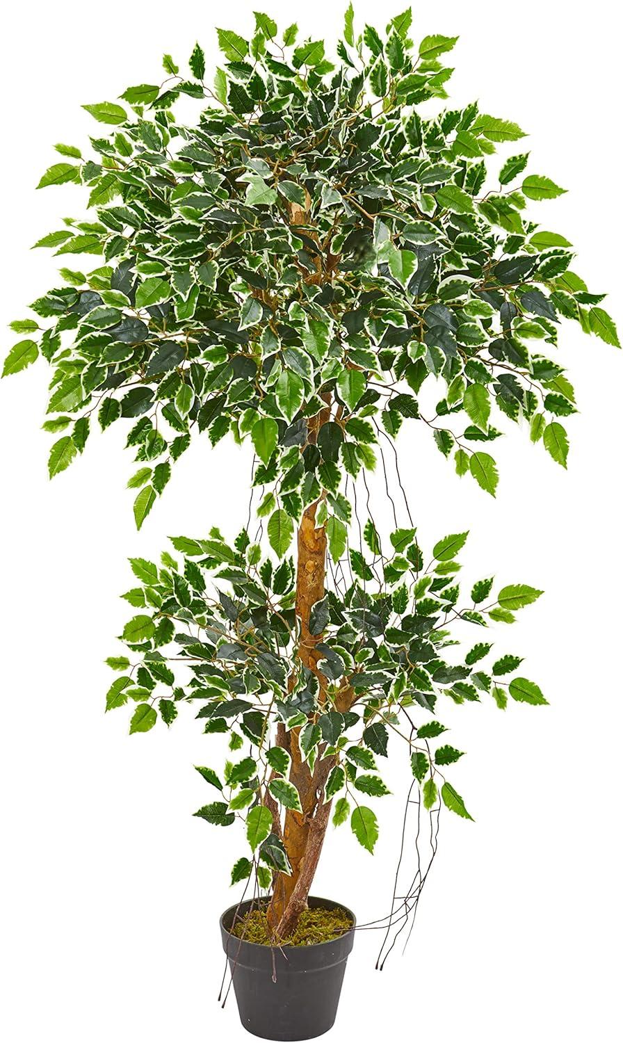 4ft Variegated Green Faux Ficus Potted Plant