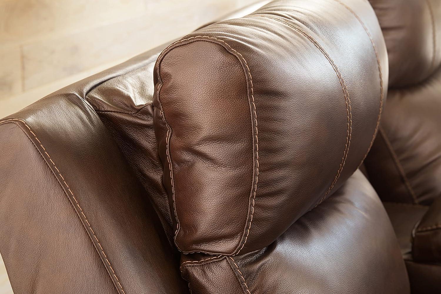 Ashley Furniture Edmar Leather Power Reclining Sofa with Headrest in Chocolate