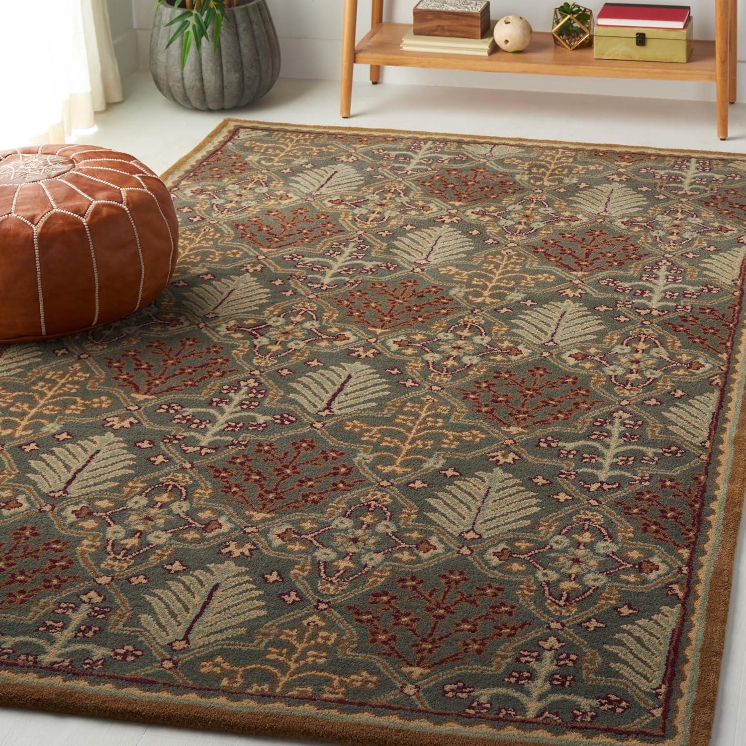 SAFAVIEH Antiquity Trafford Floral Geometric Wool Area Rug, Light Blue/Gold, 5' x 8'