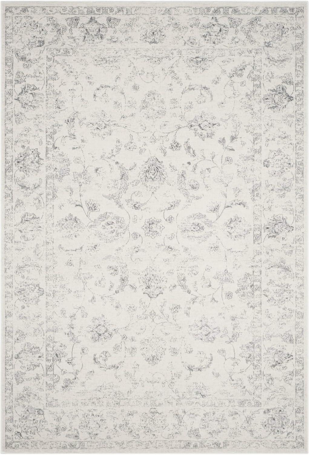 Elegant Cream & Grey Synthetic Rectangular Rug, 6'7" X 9'2"