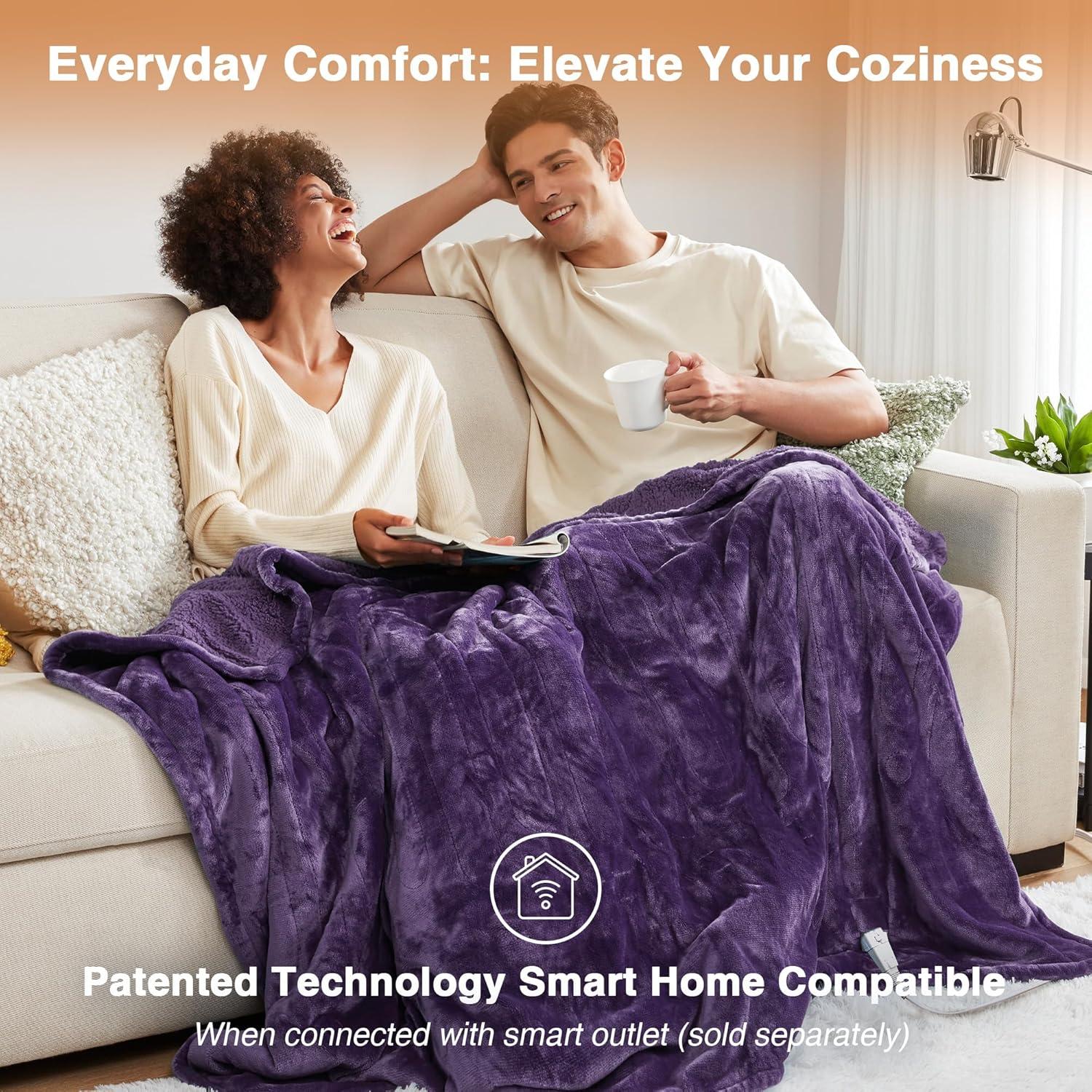 Beautyrest Electric Blanket, Soft, Warm, Reversible Plush - Sherpa Heating Blanket with 20 Heat Settings, 1-10 hrs Timer Auto Shut Off, Machine Washable, Full (84 inx80 in), Purple