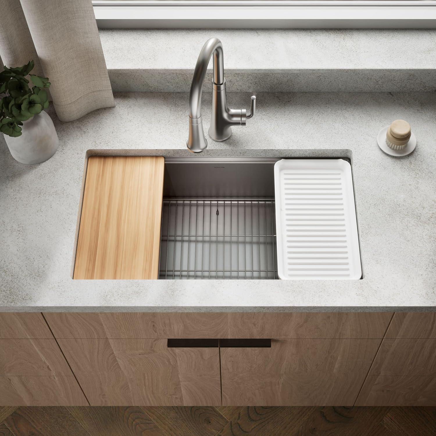 Strive® 32" L x 18.25" W Undermount Single Bowl Kitchen Sink with Basin Rack