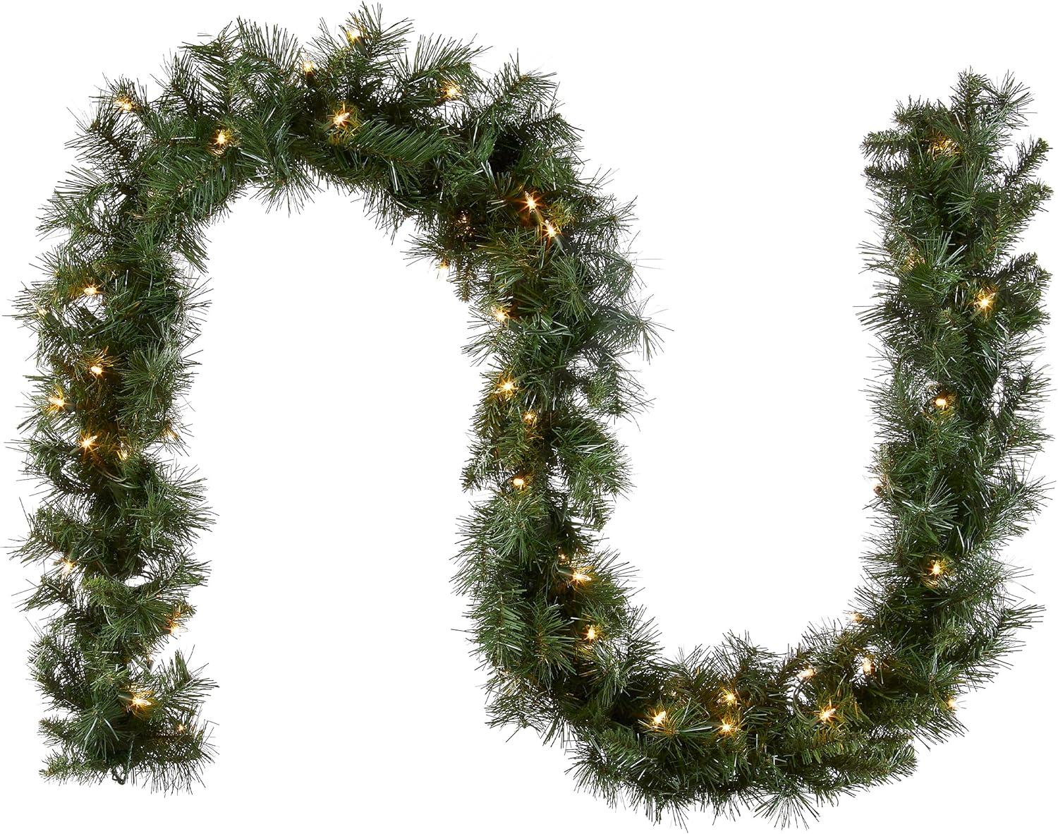 National Tree Company Pre-Lit Artificial Christmas Garland, Green, Winchester Pine, White Lights, Plug In, Christmas Collection, 9 Feet