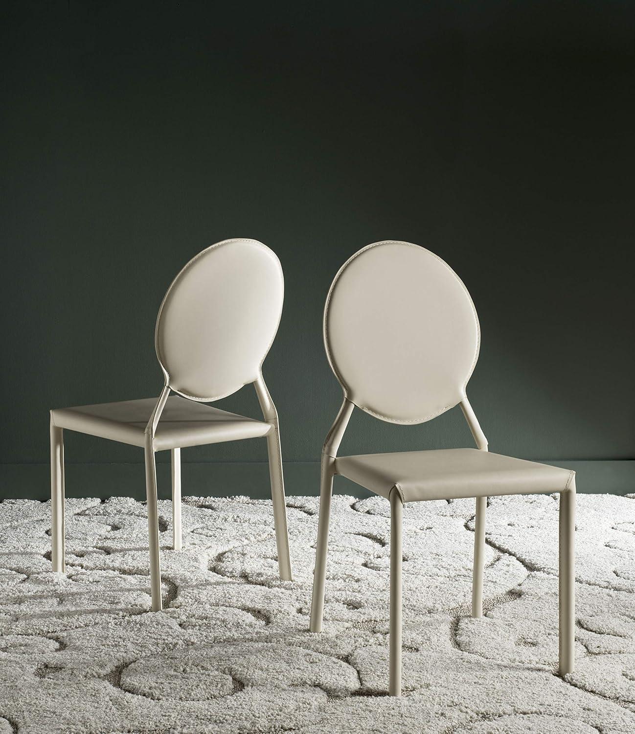 Warner Round Back Leather Side Chair (Set of 2) - FOX2018 - Butter Cream - Safavieh Couture