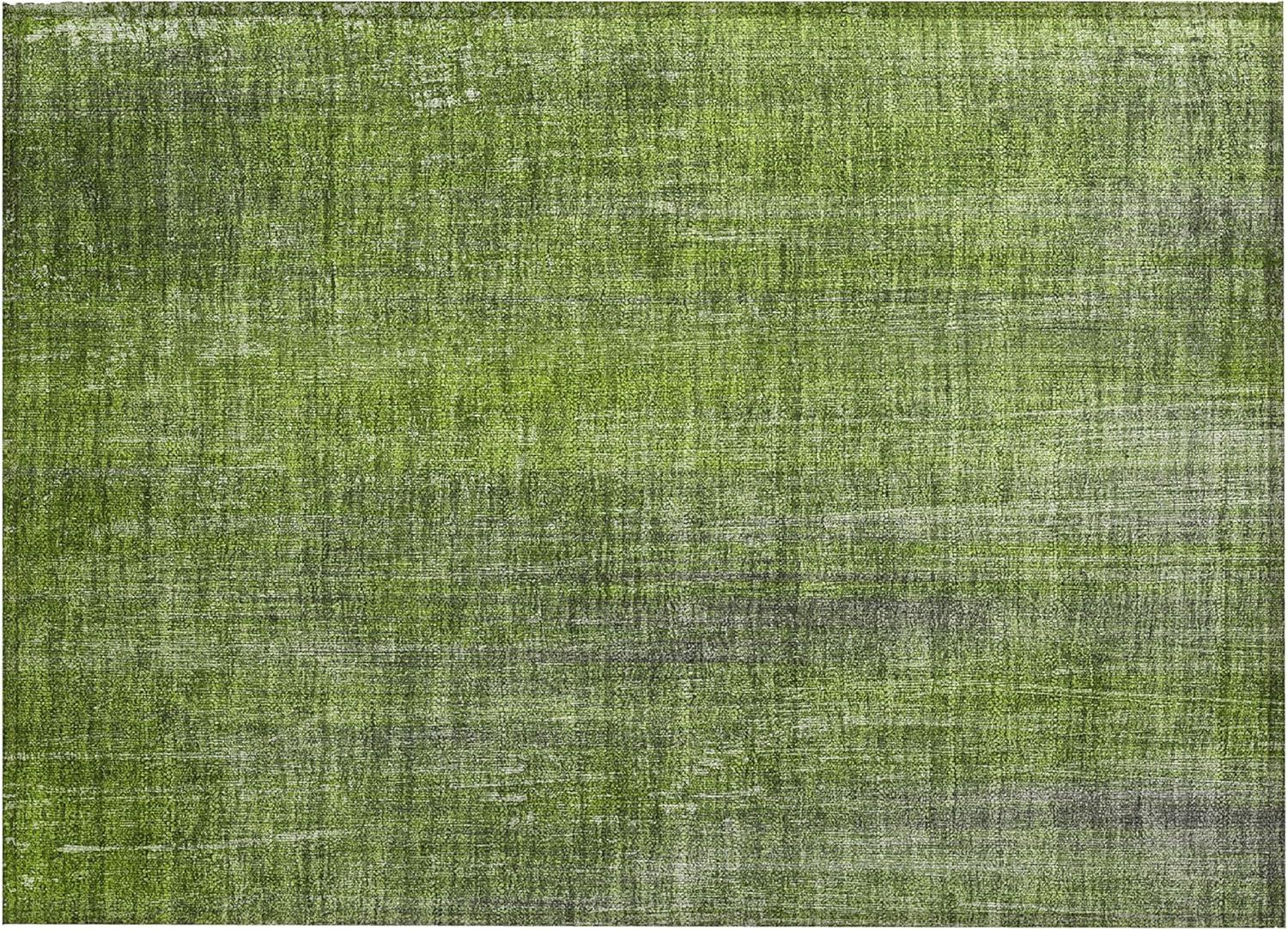 Green Rectangular Machine-Washable Synthetic Area Rug