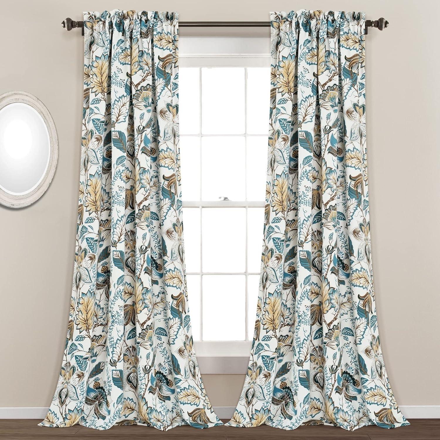 Jacobean Garden Polyester Room Darkening Curtain Pair (Set of 2)